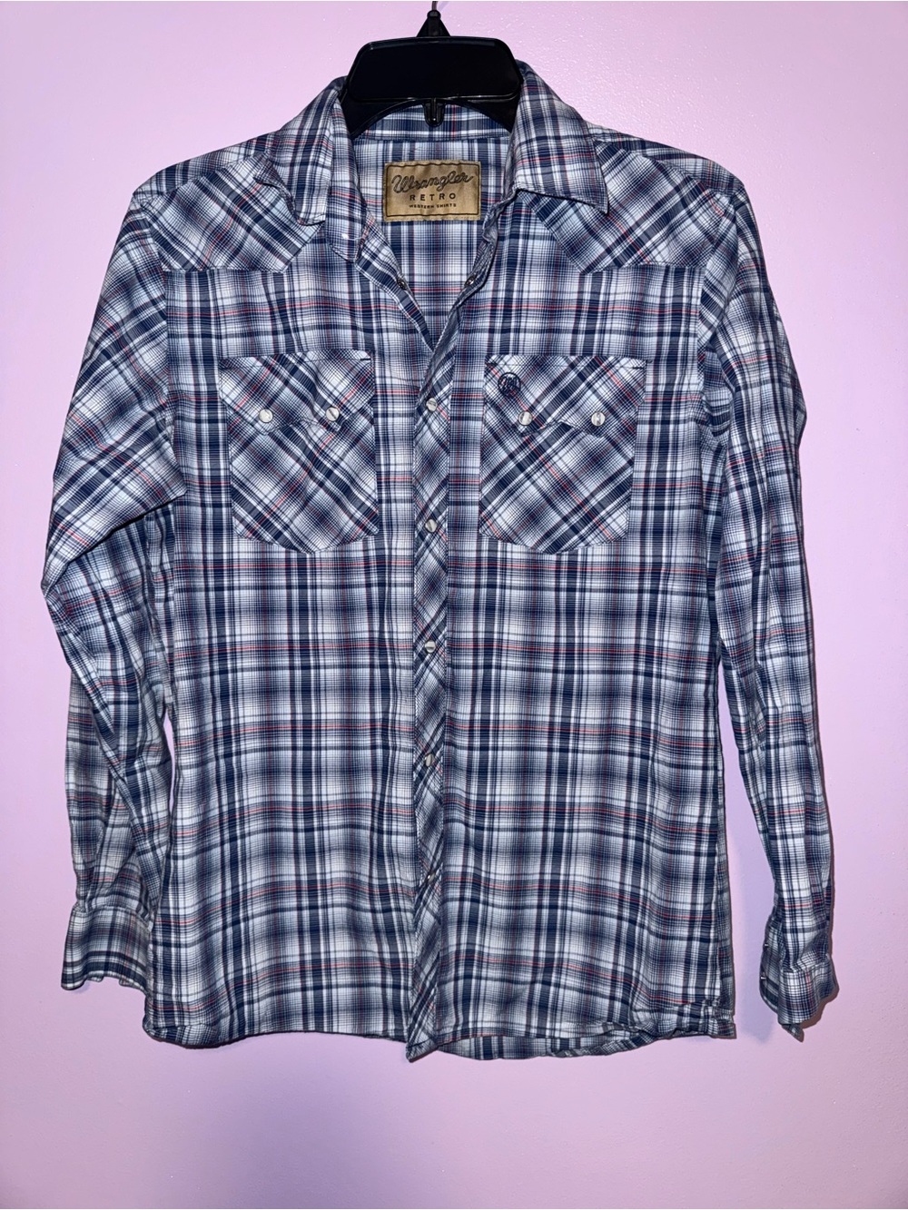 Wrangler Plaid Button-Down Shirt in Blue and White